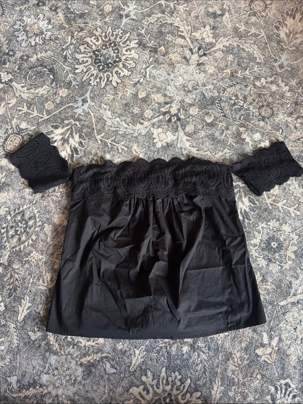 Blue Rain Black Off-Shoulder Lace Trim Women's Top